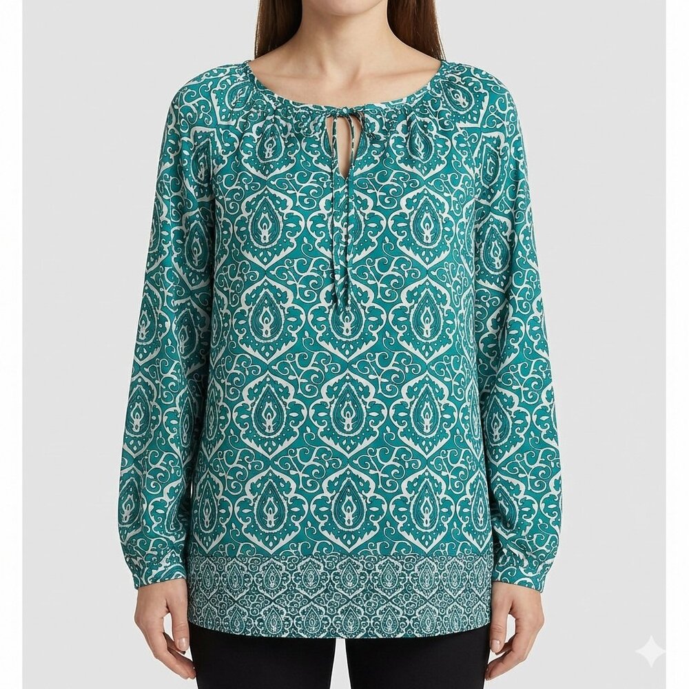 NWT - Jones New York Signature Print Long Sleeve Blouse Size M